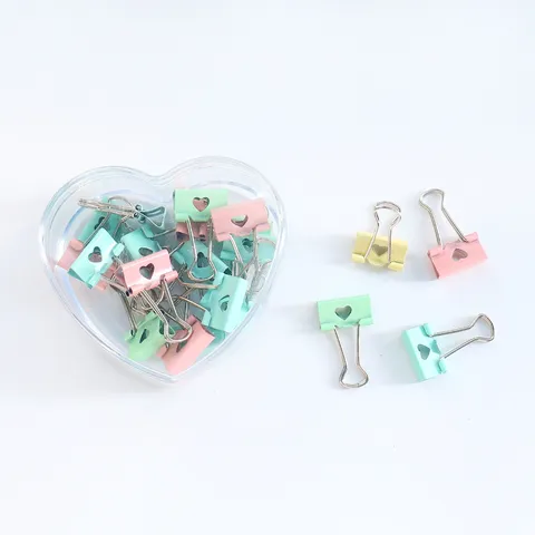 Creative Heart Hollow Metal Binder Clips Colorful Long Tail Paper Clamps For Office School Stationery