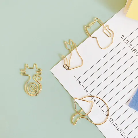 Creative Cute Cartoon Cat Metal Paper Clips Gold Plated Novelty Stationery Bookmarks For Office School Student Supply