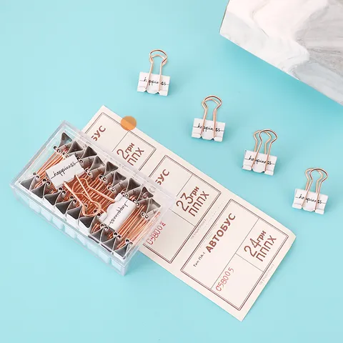 Creative Small Binder Clips White Metal Paper Clamps Rose Gold Handles Office Stationery For Document Filing Storage
