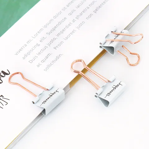 Creative Small Binder Clips White Metal Paper Clamps Rose Gold Handles Office Stationery For Document Filing Storage