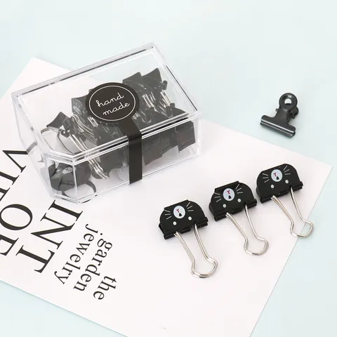 Cute Black Cat Metal Binder Clips Swallowtail Long Tail Paper Clips Office Stationery School Supplies Document Organizer