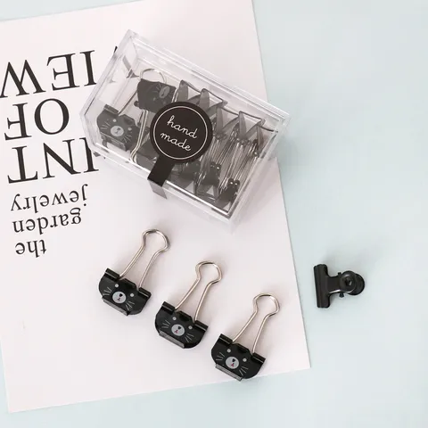Cute Black Cat Metal Binder Clips Swallowtail Long Tail Paper Clips Office Stationery School Supplies Document Organizer