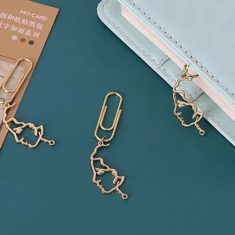 Creative Abstract Face Metal Paper Clips Gold Hollow Design Bookmark Office Stationery Document Organizing Supplies