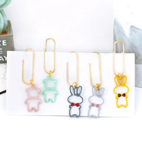 Cute Cartoon Animal Metal Paperclips Creative Bow Tie Bear Rabbit Bookmark Clips Office School Stationery Supplies