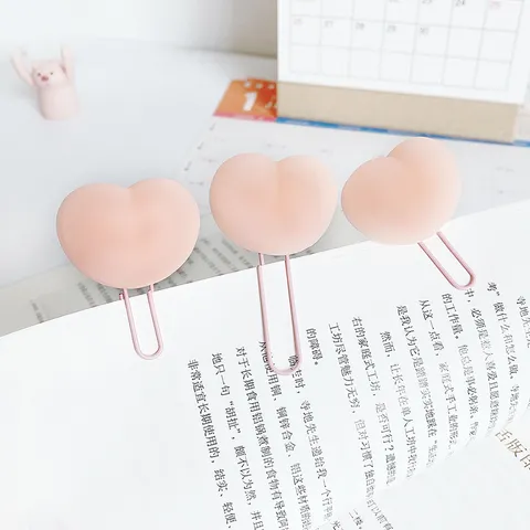 Creative Press Soft Rubber Paper Clip Cute Decompression Office Stationery Heart Shape Metal Plastic Bookmark