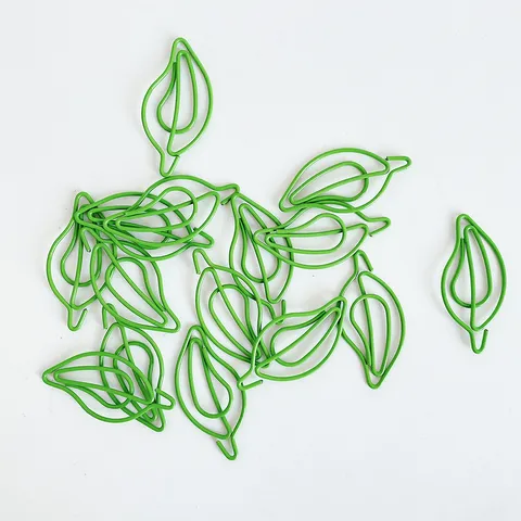 Creative Leaf Shaped Paper Clips Green Metal Plastic-Coated Cute Bookmarks For Office School Student Supplies