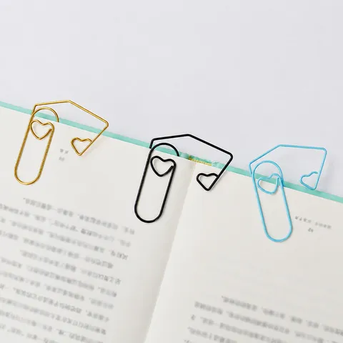 Creative Heart Shaped Metal Paper Clips Large Cute Bookmarks Office School Stationery Gold Black Blue Decorative Clips