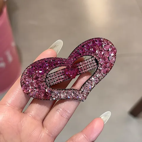 Pince à Cheveux en Forme de Cœur en Alliage de Luxe avec Strass Scintillante Double Couche Cœur de Pêche Ressort Automatique Barrettes Mode Coiffure pour Femmes Bijoux Accessoire Quotidien