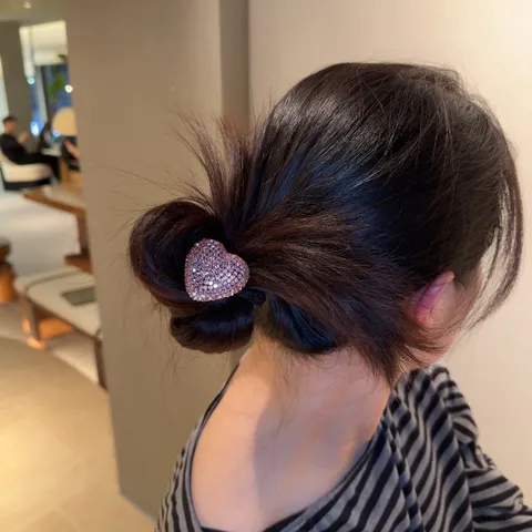 Chouchou Cœur en Strass de Style Coréen pour Femmes Support de Queue de Cheval Haute Élasticité Accessoires de Cheveux Cœur Incrusté Brillant Cadeau