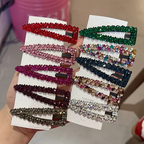 Pince à Cheveux de Luxe en Alliage de Strass pour Femmes Épingle à Cheveux Latérale Géométrique Pince à Frange en Cristal Brillant Accessoire Élégant