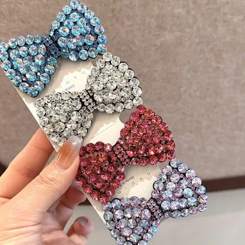 Élégante Pince à Cheveux Nœud en Strass Alliage Brillant Clip Bec de Canard Queue de Cheval Accessoires Cheveux pour Femmes Scintillants