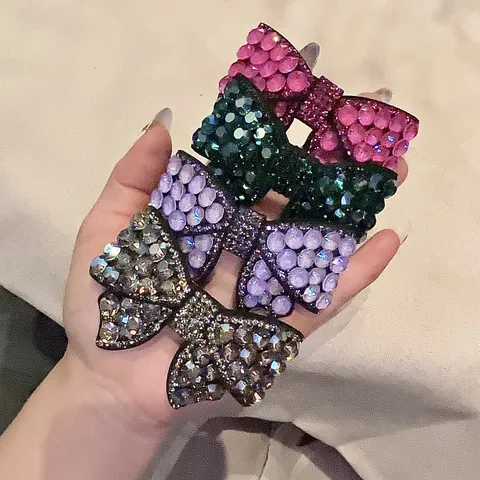 Barrette à Cheveux à Ressort Nœud Papillon en Strass et Alliage de Luxe Élégante Haut de Gamme pour Cheveux Demi Attachés Coiffure Bijoux Femme
