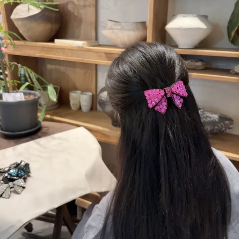Barrette à Cheveux à Ressort Nœud Papillon en Strass et Alliage de Luxe Élégante Haut de Gamme pour Cheveux Demi Attachés Coiffure Bijoux Femme