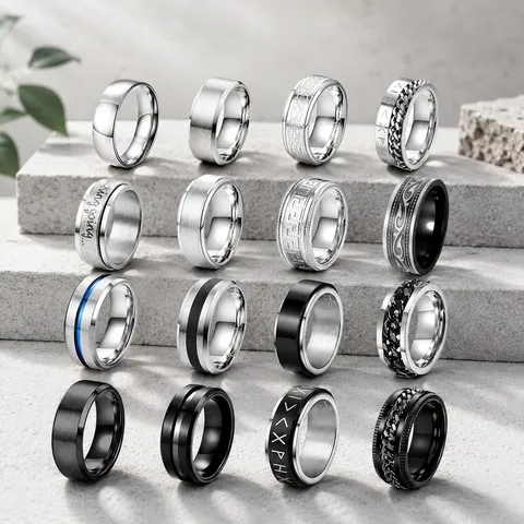Ensemble de Bagues Spinner Minimalistes en Acier Inoxydable pour Hommes Femmes Électroplaqué Géométrique Finition Lisse Bandes Anti Stress Bijoux de Mode Cadeau