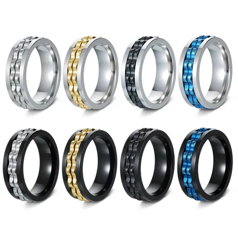 Titanium Steel Spinner Ring Mechanical Gear Rotating Anxiety Stress Relief Band Ring For Men Women Punk Style Jewelry