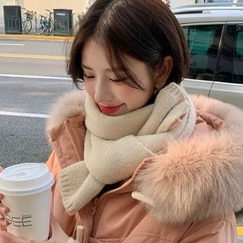 Women Winter Warm Soft Solid Color Knit Scarf Casual Lazy Style Fashion Woolen Yarn Neck Scarf