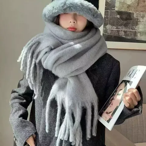 Winter Warme Verdikte Mohair Sjaal Effen Kleur Franje Lange Sjaal Veelzijdige Paar Nekwarmer Mode Winter Accessoires