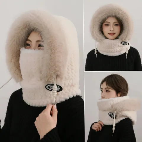 Winter Warm Verdikt Pluche Bomber Hoed Oorkleppen Gezichtsmasker Winddicht Paardrijden Ushanka Trapper Hoed Voor Vrouwen