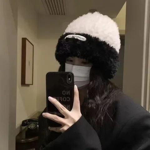 Winter Schattige Pluche Gebreide Muts Warm Oorbescherming Verdikke Pluche Beanie Muts Trendy Ins Stijl Vrouwen Koude Weer Muts