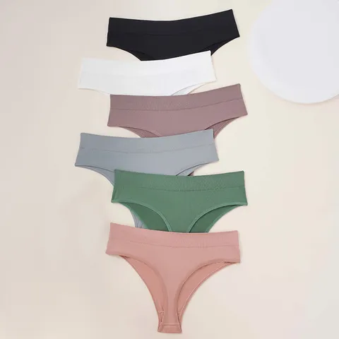 Women High Waist Seamless Thong French Style T-Back Briefs Solid Color Breathable Shaping Panties Underwear