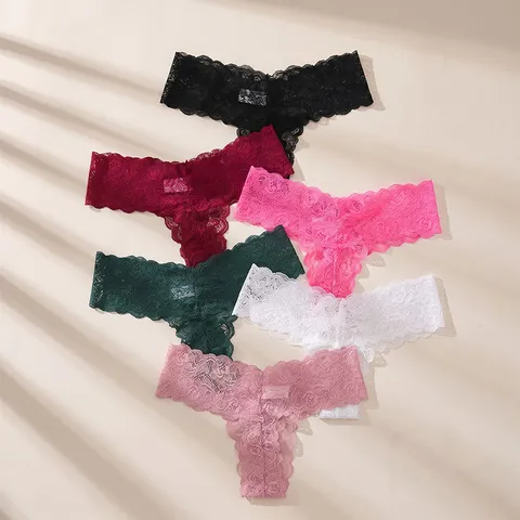 Women Sexy Low Waist Lace Thong Seamless Floral Panties French Style Breathable Briefs Underwear Lingerie