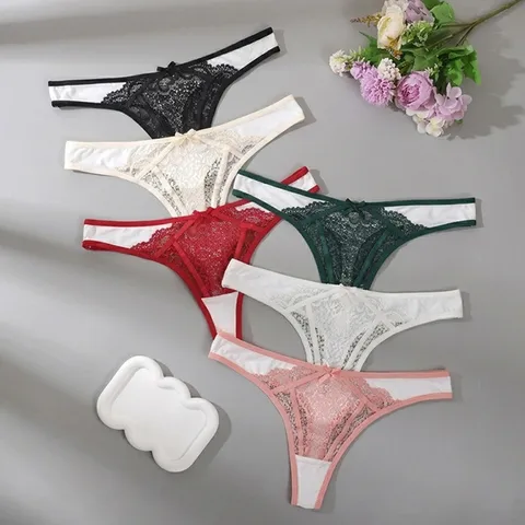 Women Low Waist Lace Sexy Thong Bowknot Breathable Seamless Panties Comfortable Daily Underwear Ladies Intimates