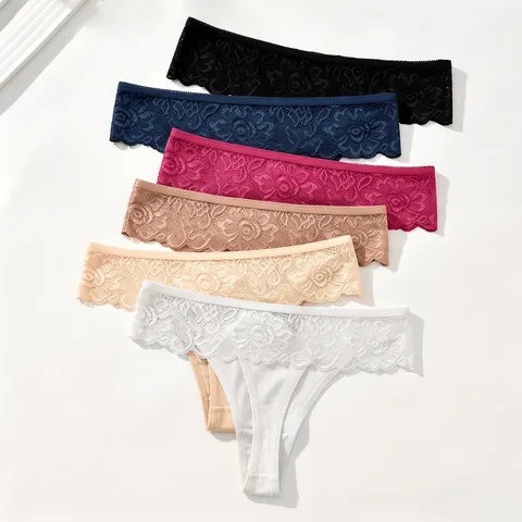 Women Mid Waist Lace Briefs Seamless Comfortable Breathable Solid Color Panties Soft Stretch Underwear Daily Lingerie