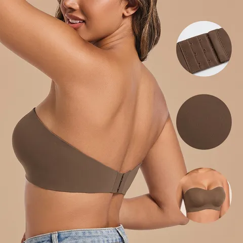 Women's Seamless Bandeau Bra Anti-Slip Jelly Gel Strip Strapless Push Up Bralette Comfortable Daily Underwear