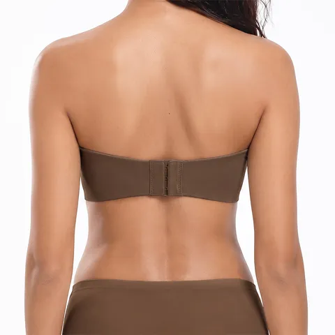 Women's Seamless Bandeau Bra Anti-Slip Jelly Gel Strip Strapless Push Up Bralette Comfortable Daily Underwear