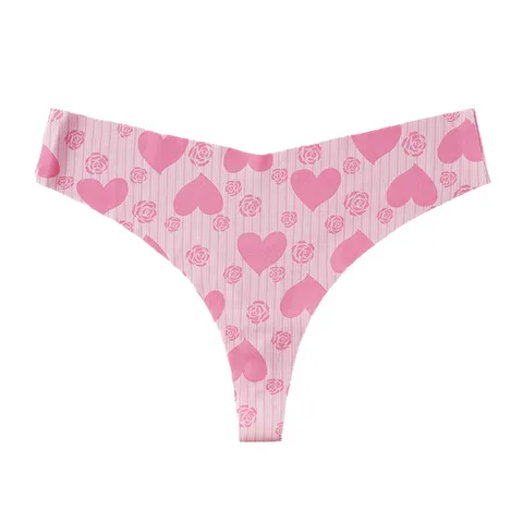 Damen Sexy Nahtloser Tief Sitzender Tanga Digitaler Herz-Print Atmungsaktive Weiche Unterwäsche Modische Lingerie