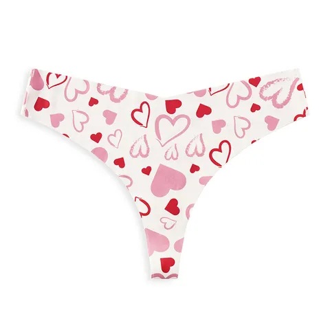 Damen Sexy Nahtloser Tief Sitzender Tanga Digitaler Herz-Print Atmungsaktive Weiche Unterwäsche Modische Lingerie
