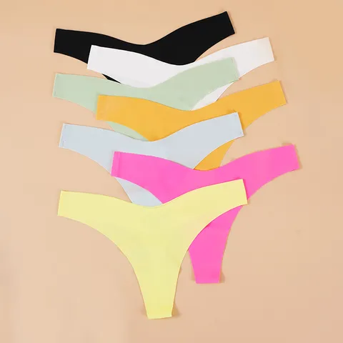 Women's Seamless Low Rise Thong Solid Color Minimalist Breathable Nylon Underwear Sexy Stretch Everyday Panties