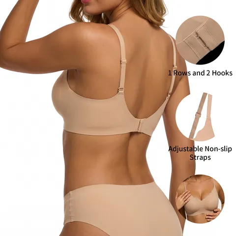 Women Wire Free Jelly Bra Seamless Soft Comfortable Deep V Adjustable Strap Supportive Underwear