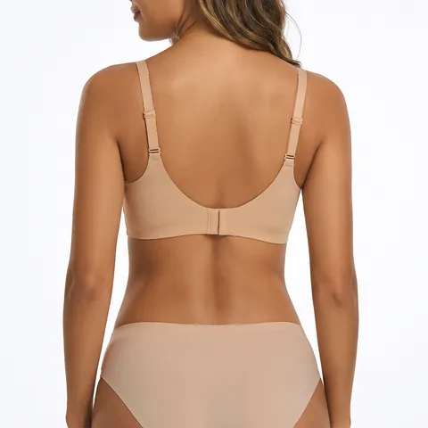 Women Wire Free Jelly Bra Seamless Soft Comfortable Deep V Adjustable Strap Supportive Underwear
