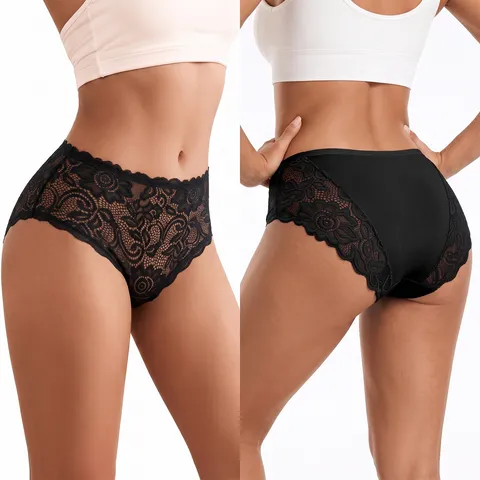 Women's Seamless Lace Mid Waist Briefs Breathable Quick Dry Solid Color Panties