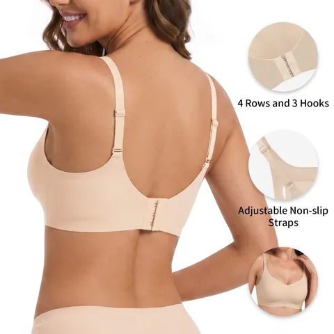 Women Wireless Seamless Comfort Jelly Bra V-Neck Adjustable Strap Soft Everyday Underwear Nylon Lingerie