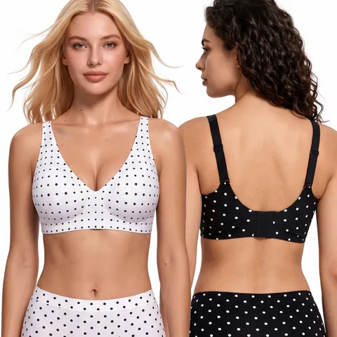 Women Seamless Plus Size Bra Jelly Strip Support Wireless Breathable Lingerie Leopard Polka Dot Printed Bra Top