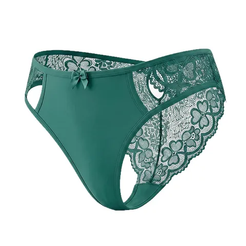Women High Waist Lace Briefs Seamless Breathable Cotton Crotch Panties Hollow Out Bow Decor Sexy Lingerie Butt Lifting Underwear