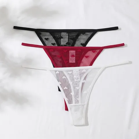 Tanga Sexy de Cintura Alta para Mujer con Estampado de Corazón en Malla y Encaje Sin Costuras Transpirable G-String Lencería