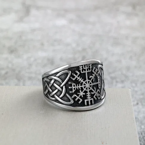 Nordic Vintage Stainless Steel Viking Compass Ring For Men Women Celtic Knot Solid Punk Signet Finger Ring Retro Jewelry Gift