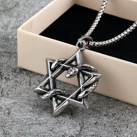 Vintage Roestvrij Staal Hexagram Slang Hanger Ketting Mannen Unisex Gotische Punk Vervlochten Slang Gepolijst Sieraden Cadeau