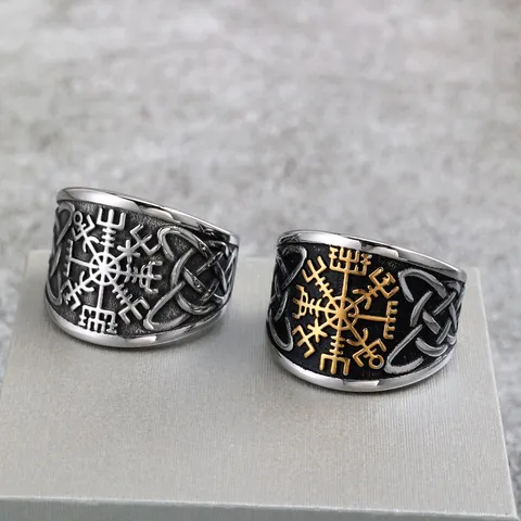 Nordic Vintage Stainless Steel Viking Compass Ring For Men Women Celtic Knot Solid Punk Signet Finger Ring Retro Jewelry Gift