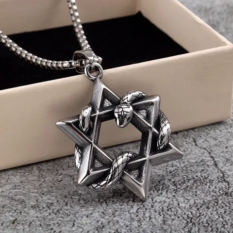 Vintage Roestvrij Staal Hexagram Slang Hanger Ketting Mannen Unisex Gotische Punk Vervlochten Slang Gepolijst Sieraden Cadeau