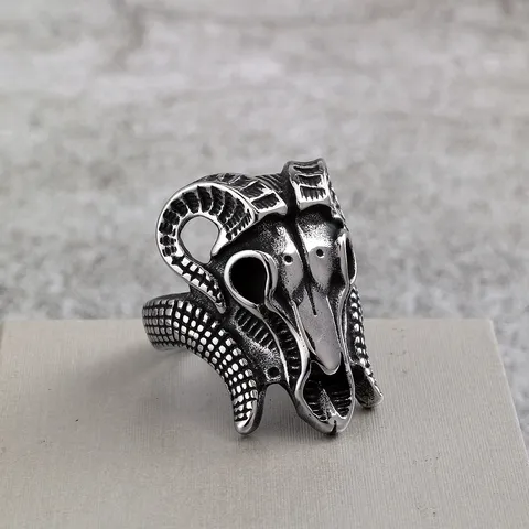 Vintage Roestvrij Staal Geit Schedel Ring Mannen Punk Biker Gothic Demoon Hoorn Sieraden Cadeau Retro Heavy Metal Statement Vingering