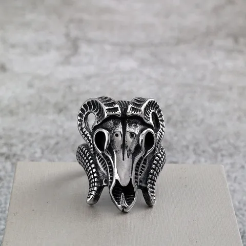 Vintage Roestvrij Staal Geit Schedel Ring Mannen Punk Biker Gothic Demoon Hoorn Sieraden Cadeau Retro Heavy Metal Statement Vingering