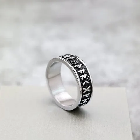 Anillo Nórdico Vintage de Acero Inoxidable para Hombre Anello de Banda con Runas Vikingas Joyería de Dedo Geométrica Sólida Hip Hop Pulido
