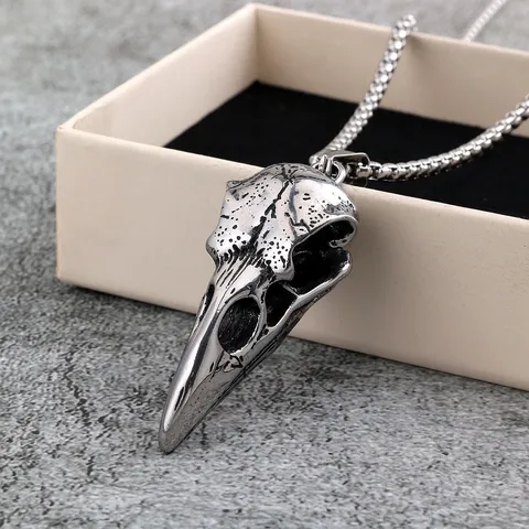 Retro 304 Edelstahl Krähenschädel Anhänger Halskette Für Herren Damen Gotisch Punk Tier Skelett Vogel Kopf Halsschmuck Party Schmuck Geschenk