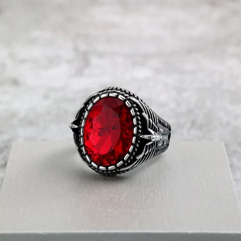 Vintage Stainless Steel Mens Ring Carved Double Birds Wings Faceted Rhinestone Oval Signet Ring Hip Hop Punk Unisex Band Ring Jewelry Gift