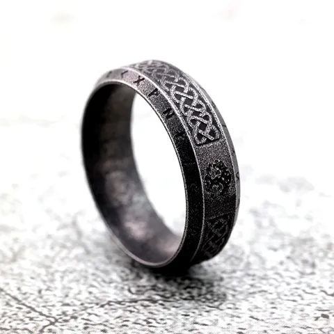 Nordic Vintage Stainless Steel Ring For Men Distressed Rune Letter Tree of Life Celtic Knot Band Ring Punk Hip Hop Jewelry Gift