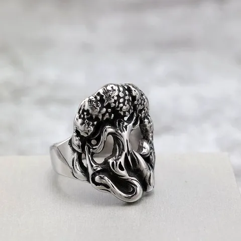 Anello Vintage in Acciaio Inossidabile Albero della Vita da Uomo Punk Rock Solido Svuotato Geometrico Gioielli Hip Hop Regalo